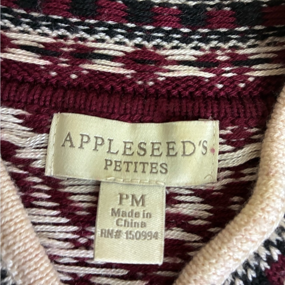 Appleseed's Maroon and White Fair Isle Zip Up Cardigan- PM - Picture 11 of 13